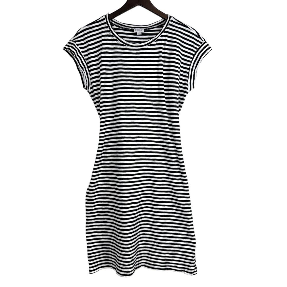 J.Crew Striped Tie Waist Mini Tee Shirt Dress Black White BI143 - S
